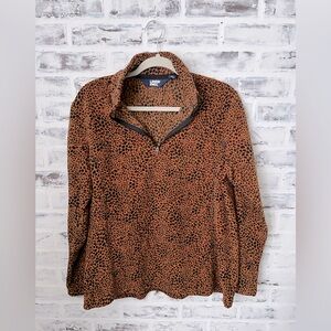 Lands End 1/4 Zip Leopard Fleece Pullover